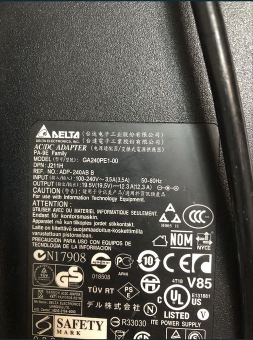 incarcator Delta GA240PE1-00 output 19,5V 12,3A Dell Alienware 7,4/5mm