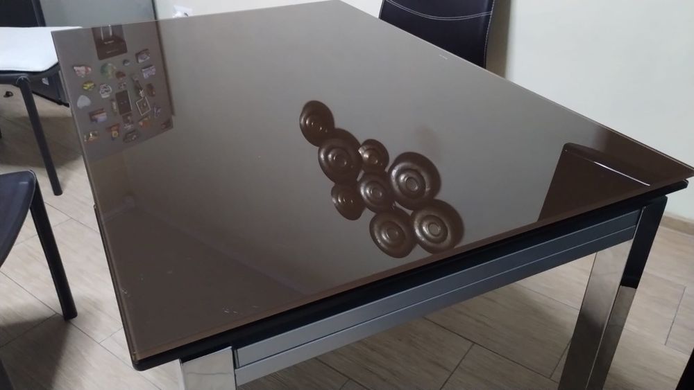 Masă extensibilă din sticlă fumurie 170x92 cm
