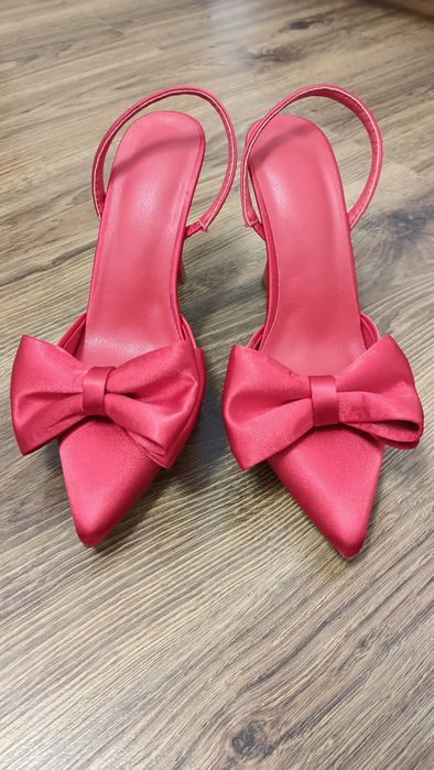 Sandale dama satin rosu