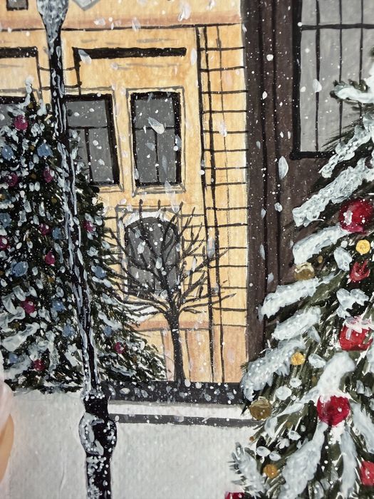 “Sub luminile iernii” tablou in gouache 15x20