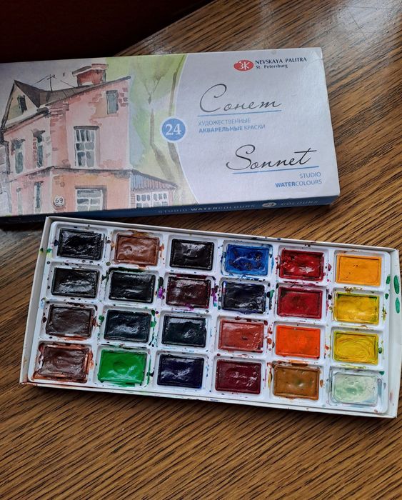 Краски для рисования Сонет акварельные Невская палитра