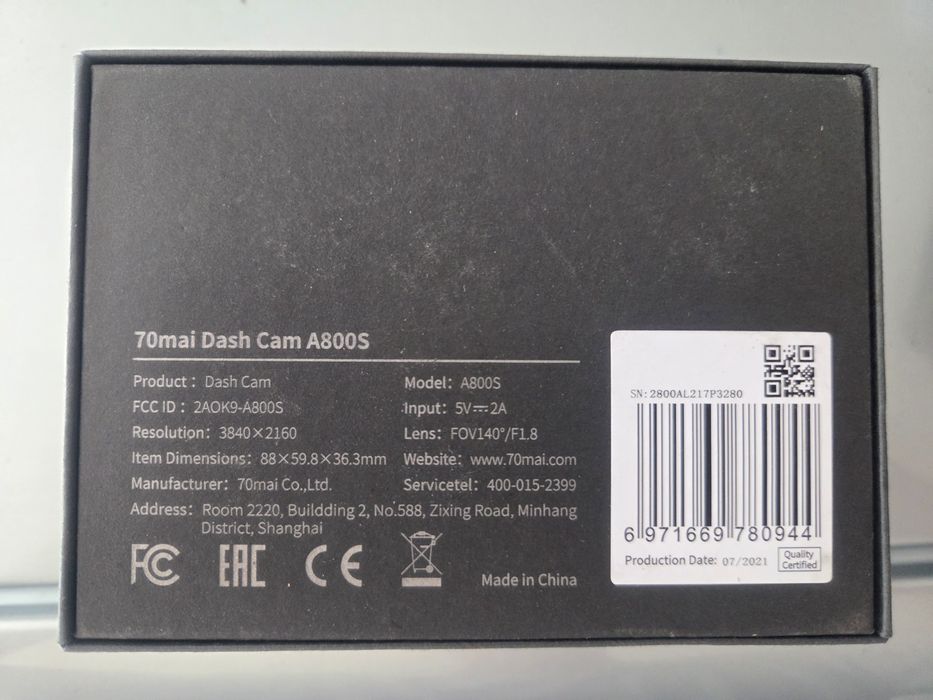 70mai Dash Cam 4K A800S предна камера