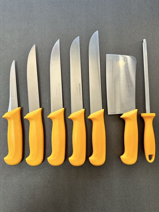 Комплект професионални немски месарски ножове 5 броя със сатър и масат