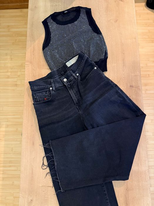 Diesel сет кроп дънки с висока талия и прав крачол кроп топ с камъчета