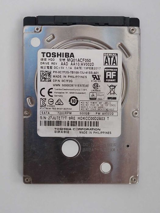 500GB хард диск Toshiba, HDD, 2.5", SATA3, 7200 RPM, 100%