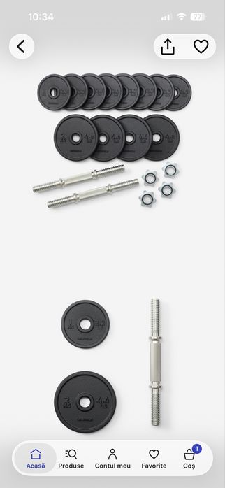 Set gantere bodybuilding 20 kg cu discuri fonta