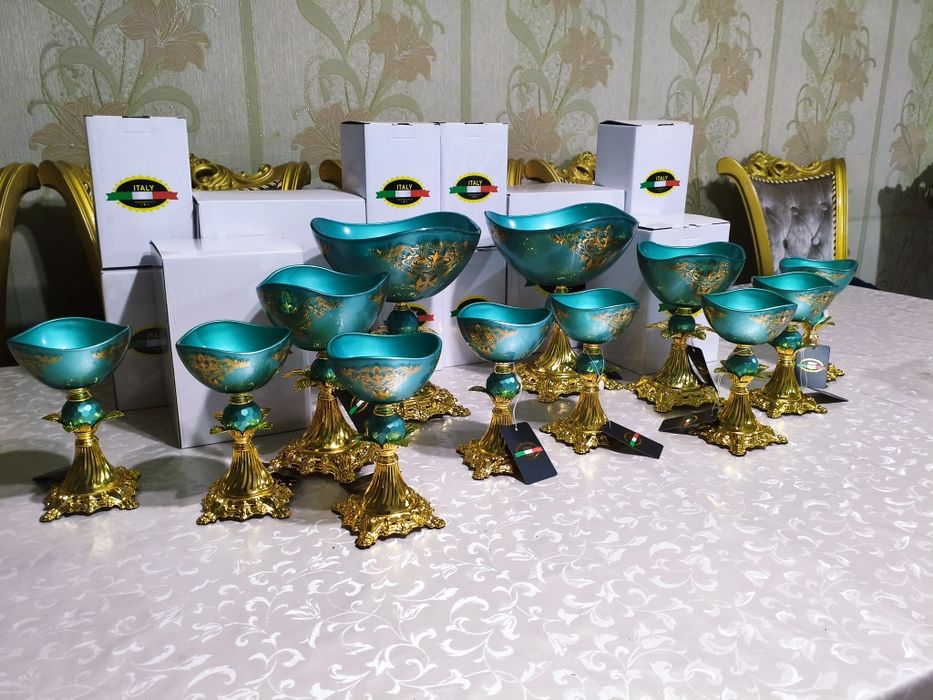 Набор богемной посуды (эмеральдный цвет)