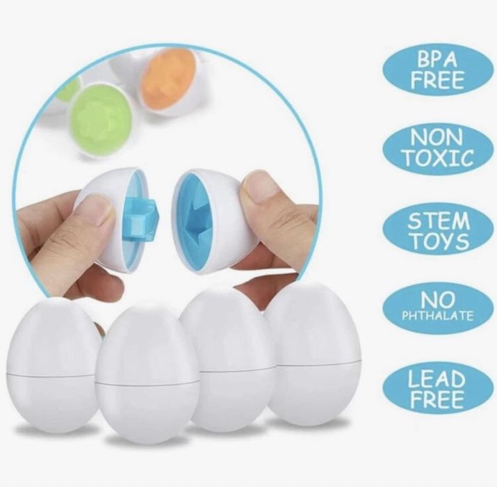 6 броя цветни яйца с различни форми и цветове