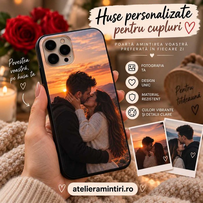Husă Personalizată iPhone 11 12 13 14 15 16 17 Pro Max – Poză Cuplu, Iubit, Iubită, Cadou Aniversare
