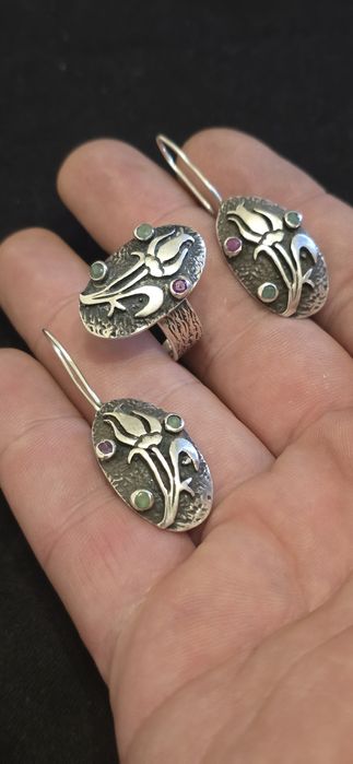 Set din argint rubine smaralde