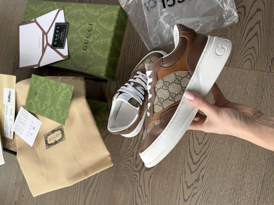 ПРОМО ЦЕНА Gucci обувки сникърси кецове естествека кожа кафяви