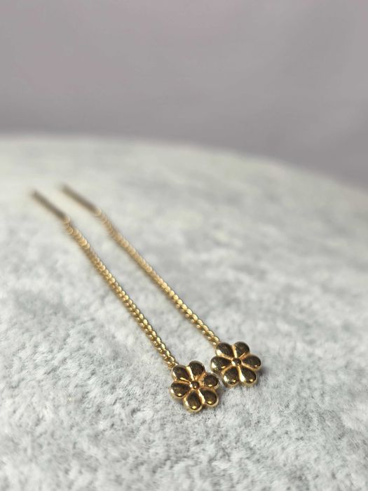 Cercei Floare cu Lănțișor Fin din Aur 14K