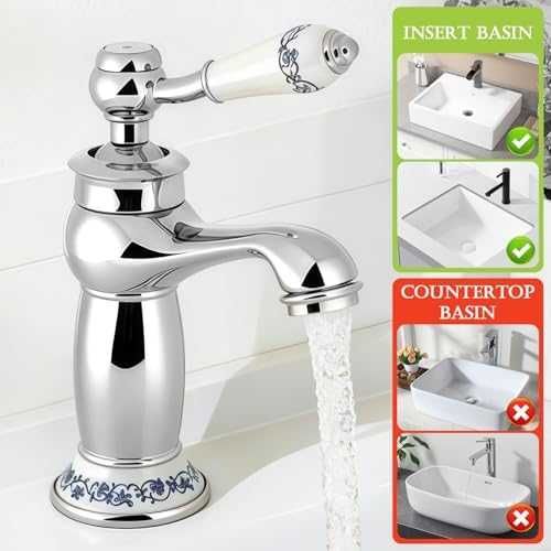 Нов Ретро смесител за мивка с керамична дръжка и 2 маркуча кран чешма баня