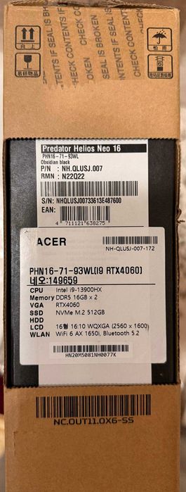 Acer Predator,Core i9-13900HX,32GB RAM,RTX - sotiladi. Holati Ideal