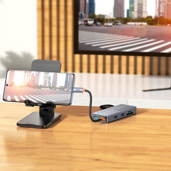 Hoco HB52 Hub Wow 8-в-1 HDMI 4K 60Hz,PD 100W, USB 3.0 5Gbps,RJ45,SD/TF