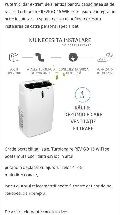 Aer conditionat mobil, Turbionaire Revigo 16, 16000 BTU