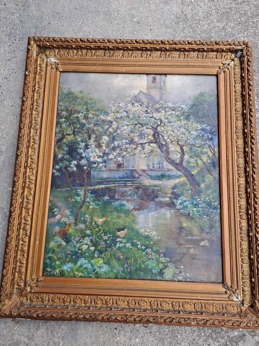 tablou vechi pictura pe panza 89/77 cm semnat