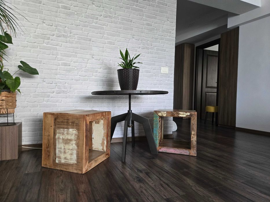 Set scaune taburet lemn masiv, stil industrial