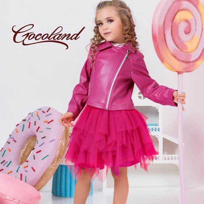 Детски комплект Барби с кожено яке, пола и блуза