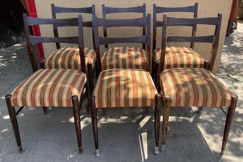 Set 6 Scaune Vintage stil Retro; Scaun fix cu cadru din lemn