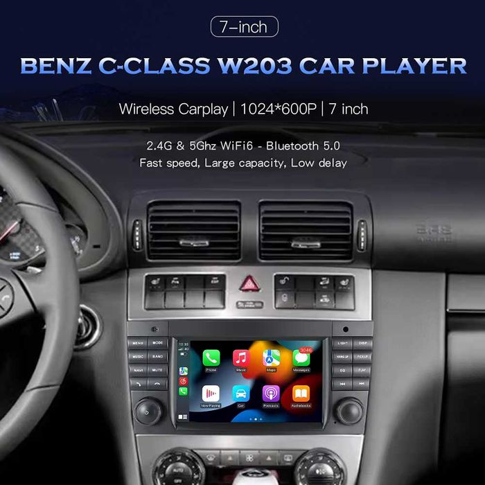 7-инчова мултимедия Mercedes C-Class W203 (2002–2009) Android Carplay