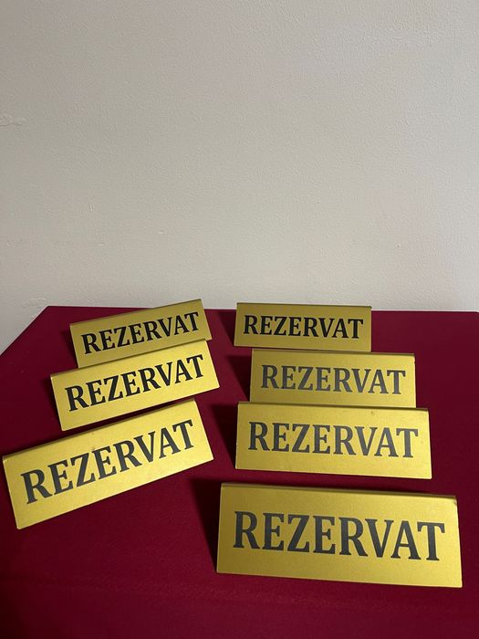 Plăcuțe REZERVAT restaurant / bar HoReCa – metal auriu (7 buc)
