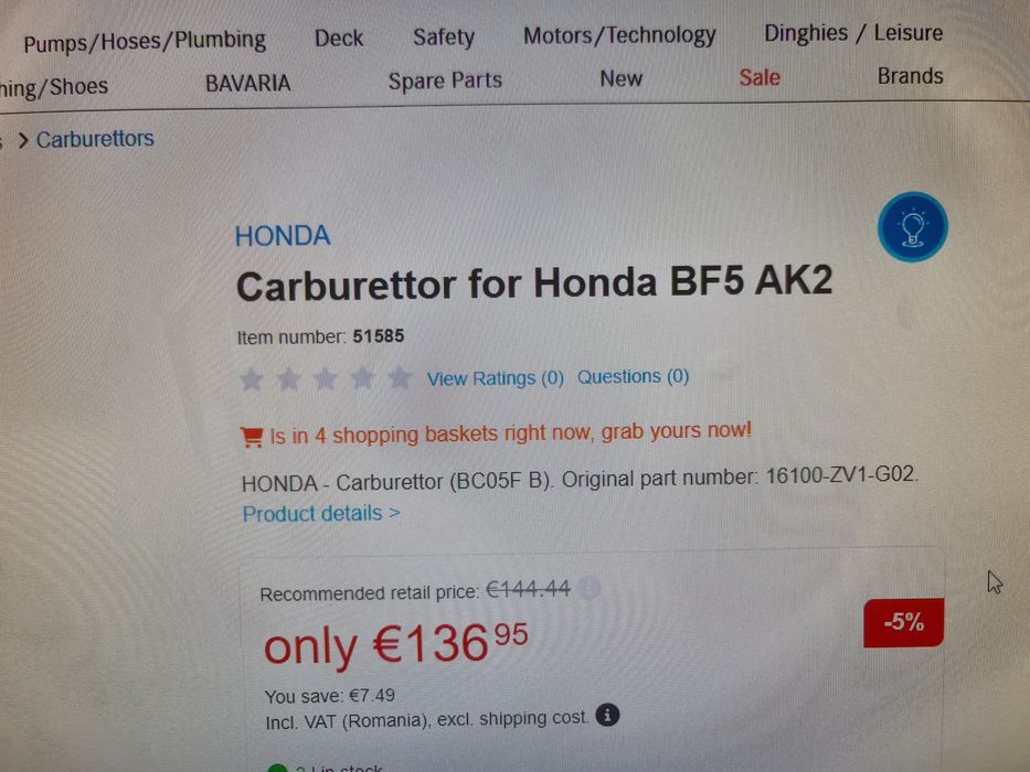 Carburator Honda BF5 (5cp) 16100-ZV1-G02