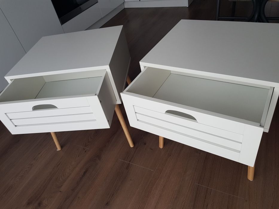 Noptiera cu sertar bambus/alb