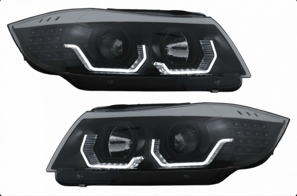 Faruri 3D LED compatibil cu BMW Seria 3 E90 E91 Angel Eyes 2005-2008 Negru