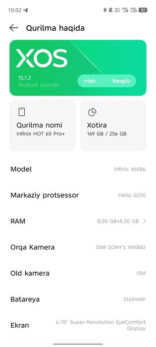 Infinix hot 60 pro 8/256 GB ISHLATILGAN YENGI DEK