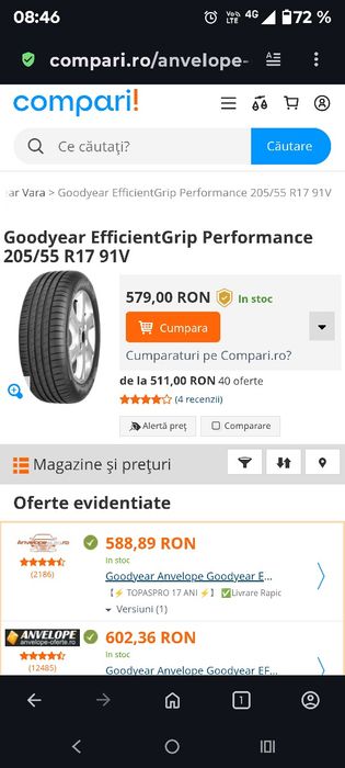 Anvelope Goodyear eficient grip 205/55/17 vara