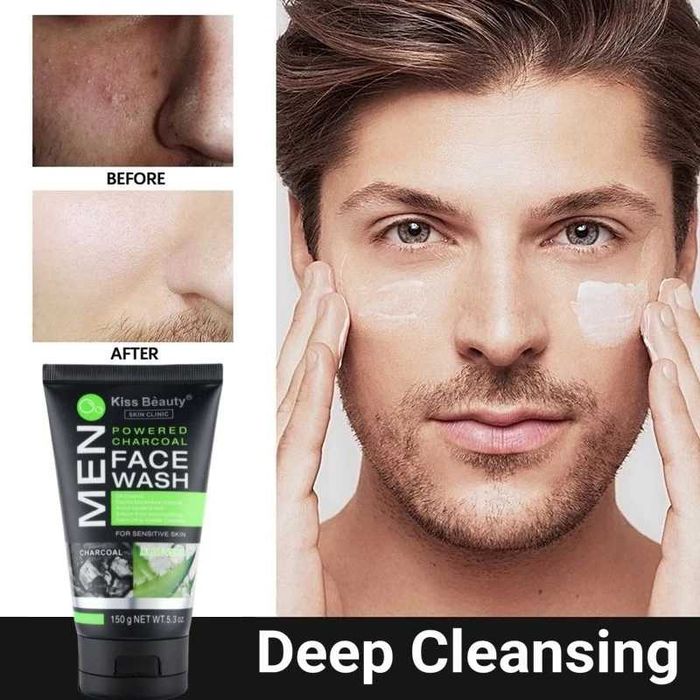 Kiss Beauty MEN Почистващ гел с активен въглен и алое вера