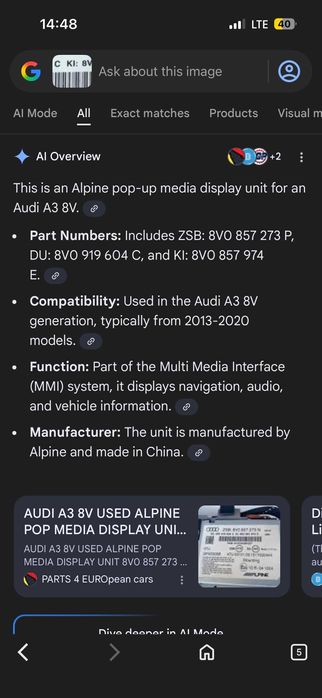 Дисплей MMI Audi A3 8V Alpine – 8V0 857 273 P