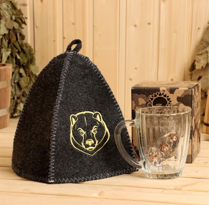 Подарок мужчине набор для бани кружка с 3 пулями и шапка для бани