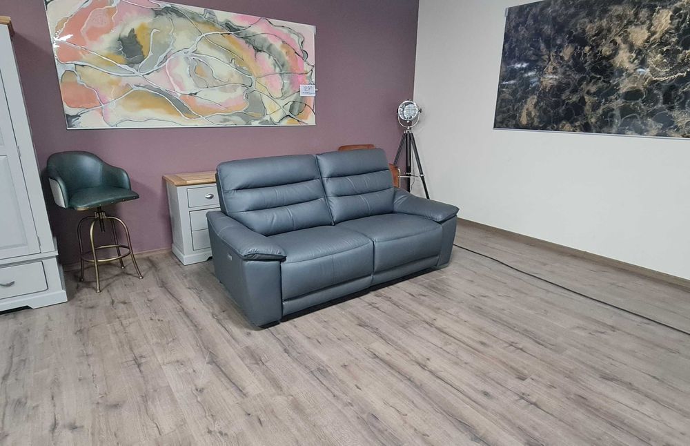 Сив кожен диван тройка "Carter" с електрически релаксиращ механизъм