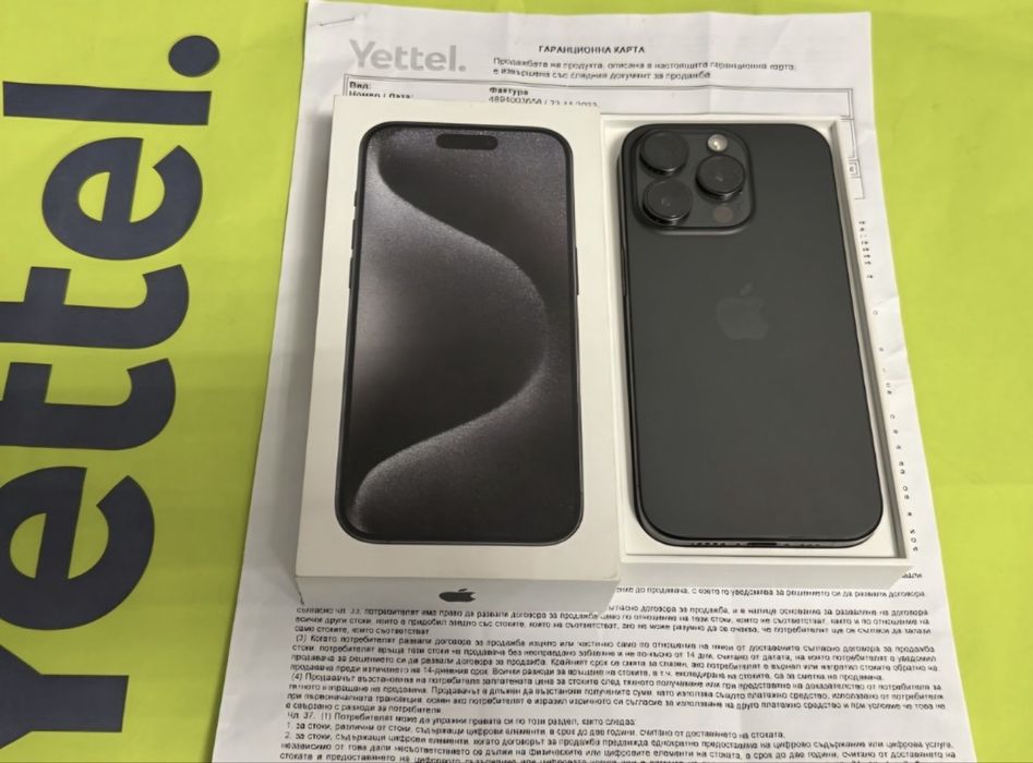 КАТО НОВ 256GB iPhone 15 Pro Yettel Гаранция 2026г. Black | Черен