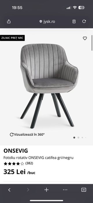 Fotoliu rotativ Onsevig catifea gri