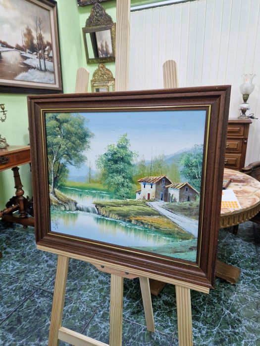 Красива антикварна белгийска картина масло върху платно