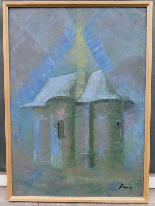 Tablou vechi - biserica - semnat Bernea