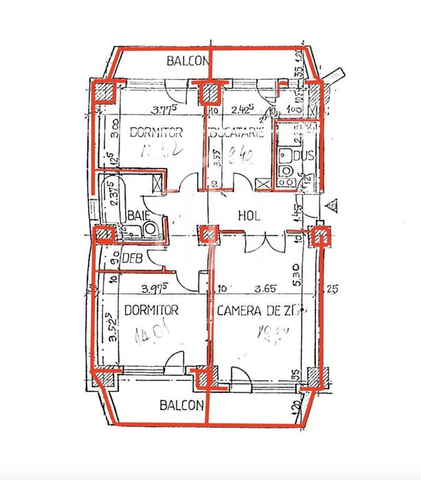 Apartament cu 3 camere, 75mp utili+3 balcoane, etaj 5/5, bloc cu lift