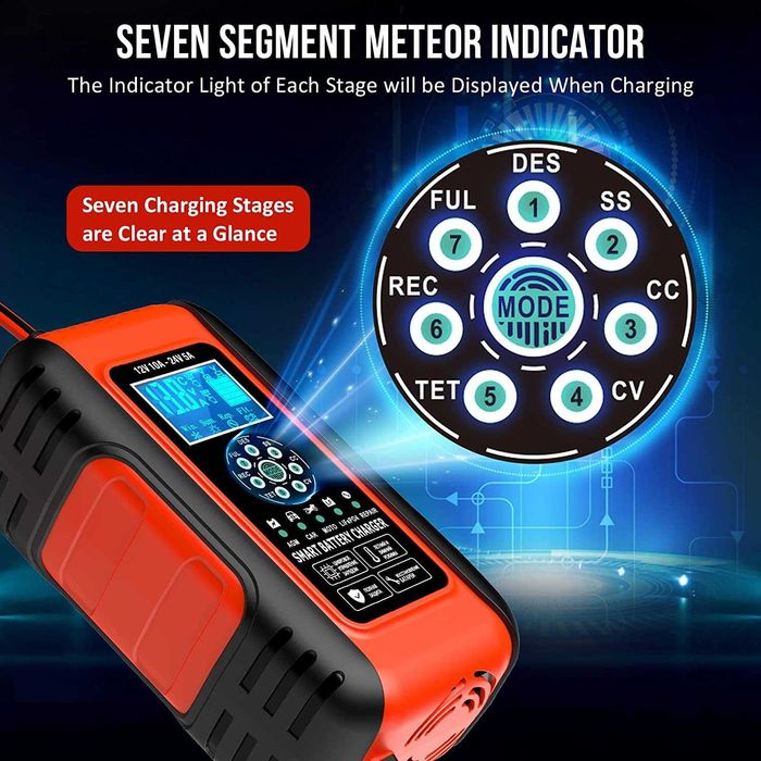 Умно импулсно зарядно за акумулатор 10Ah 12V 24V за кола автомобил AGM