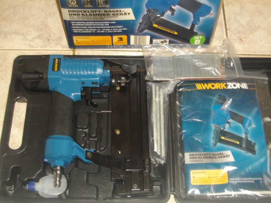 Нов Австрийски Пневматичен Такер  WORKZONE 15-50mm Комбиниран