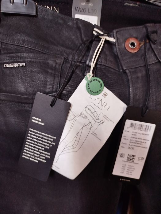 Оригинални дамски дънки G-Star Raw Lynn Skinny W26 нови черни slim
