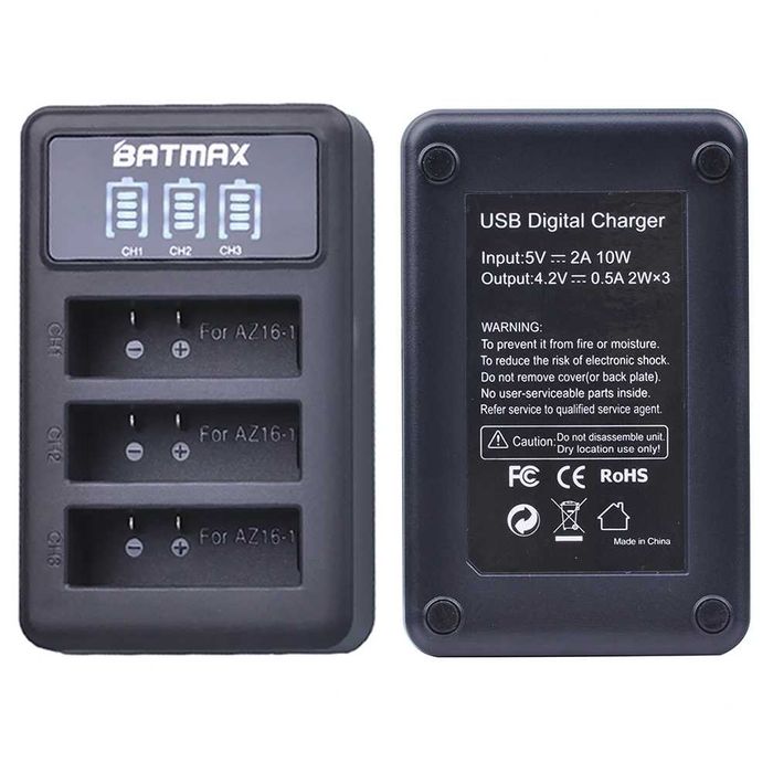 Set 3 acumulatori AZ16-1 1400mAh + incarcator triplu Xiaomi Yi 4K 4K+