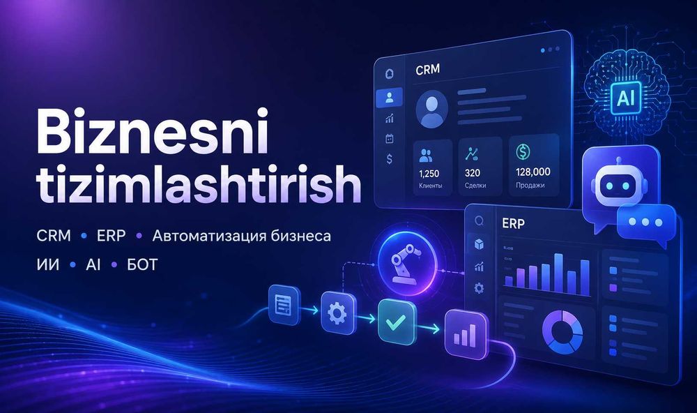 Biznesni tizimlashtirish, CRM, ERP, автоматизация бизнеса, AI ИИ агент