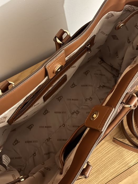 Geantă Steve Madden maro monogram | geantă de umăr | geantă laptop | mare