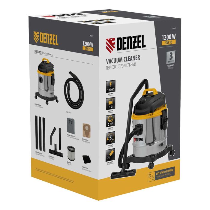 Пылесос строительный SVC15, 1200 Вт, бак 15 л. Код 28201