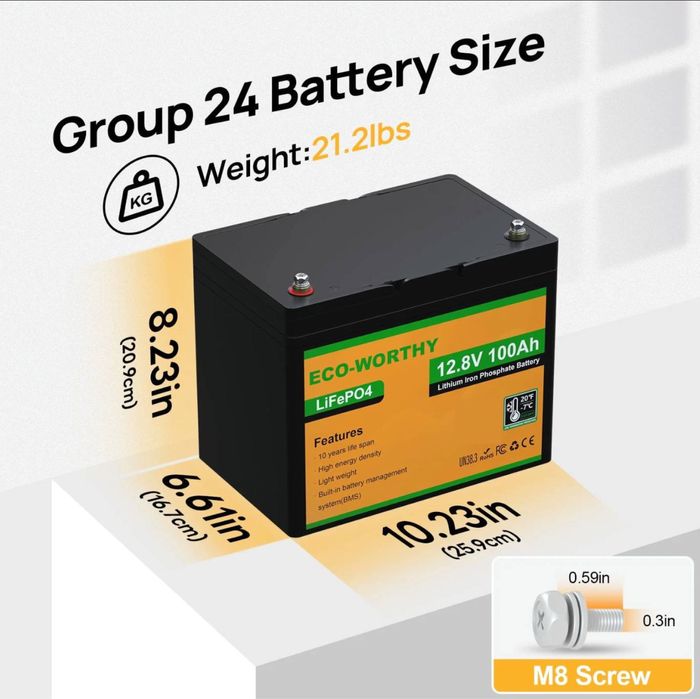 Baterie Litiu 12V 100Ah LiFePO4 eco worthy