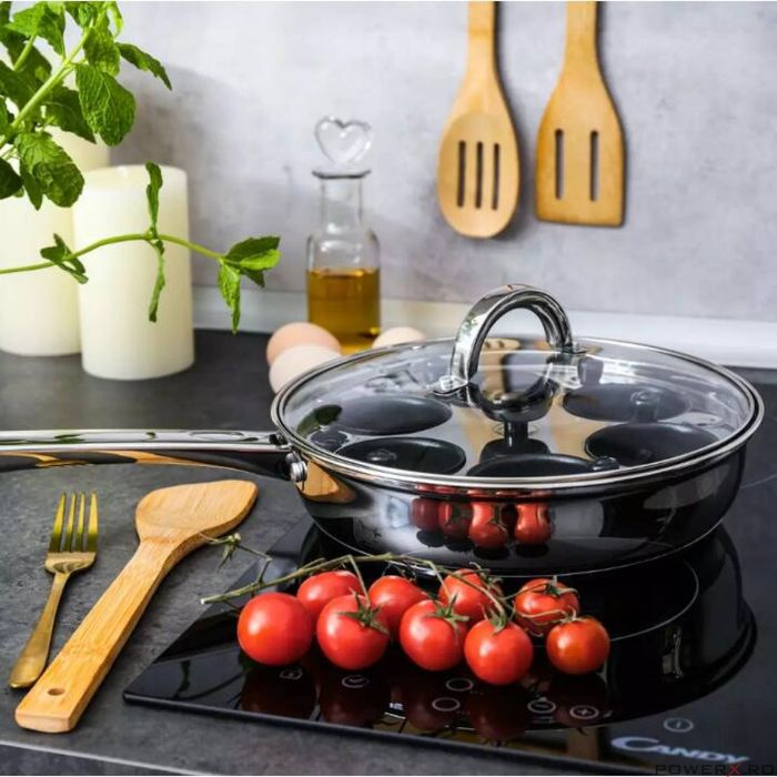 Tigaie cu insertie pentru oua, compartimente pentru 6 oua, capac din