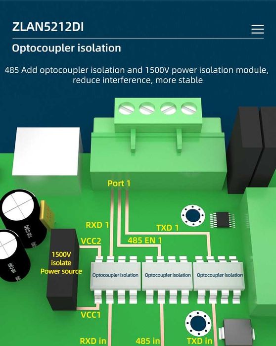 zlan5212di RS485 изолиран mqtt шлюз